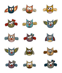Fototapeta premium Owl Coloring Doodle Set Vector
