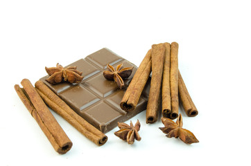 Milk chocolate, cinnamon sticks and star anise
