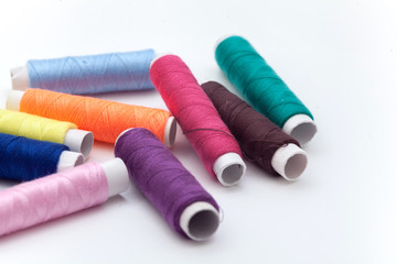 Many color thread, String, Cord, Hank, Strand on the white backg