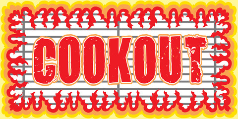 Cookout With Flames Design is an illustration of a cookout or barbecue design with a grill and frame shape made of flames or fire. Great for cookout or barbecue flyers, invitations or t-shirts.