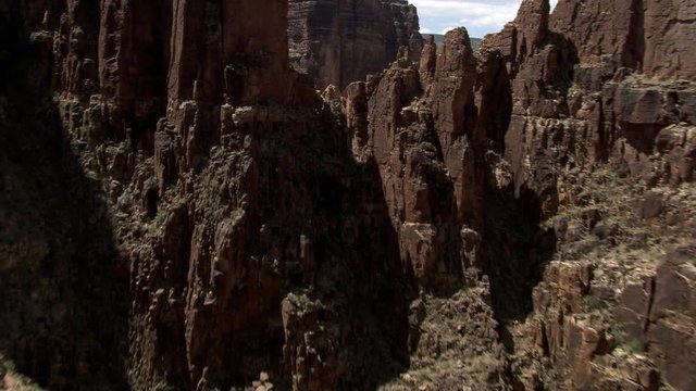 Flying through notch in rocks along Arizona's Little Colorado River Gorge