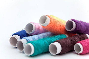 Many color thread, String, Cord, Hank, Strand on the white backg