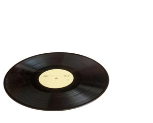 Vinyl record with copy space in front of a collection albums dummy titles, isolated on white...