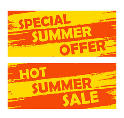 summer special offer and hot sale, drawn banners, vector