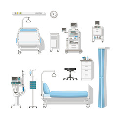 Set with medical furniture and equipment