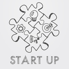 start up and business concept signs in puzzle pieces, vector
