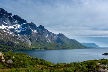 Naklejka na ściany i meble Sea landscape with mountains, Norway