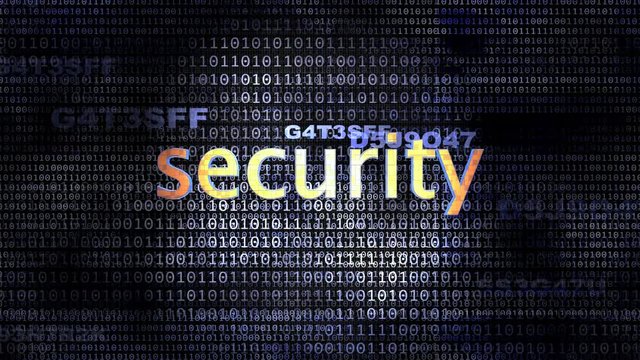The word Security in front of a digital background representing executable code.
