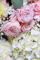 Flower background with rose, dahlia, hortensia and carnation flo