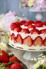 Strawberry cake on cake stand