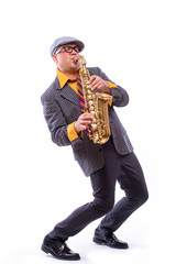Portrait of Passionate Expressive Male Alto Saxophone Player