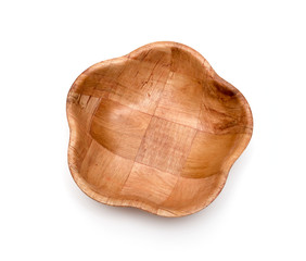 wooden plate top view on white background