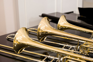 Fototapeta na wymiar Fragment trombones closeup