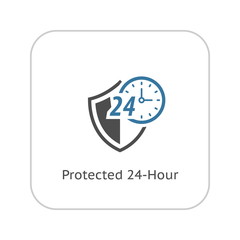 Protected 24-hour Icon. Flat Design.