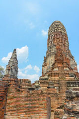 Pagoda in Ayutthaya Historical Park at Thailand with vertical vi
