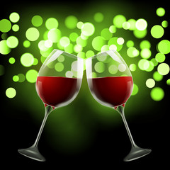 Wineglass on blurred bokeh background. Romantic wine design template