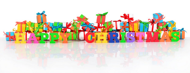 Happy christmas colorful text on a white
