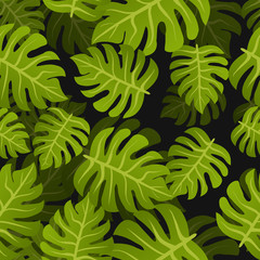 Seamless tropic leafs background. Floral summer nature design pattern. Botanical style