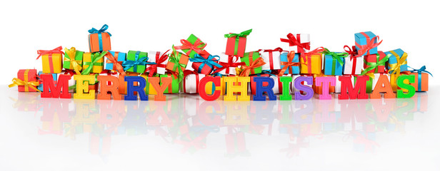 Merry christmas colorful text on a white
