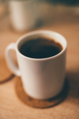 Morning coffee in white cup