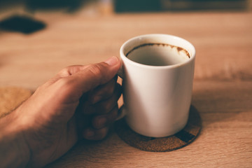 Drinking hot black coffee in morning