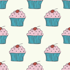 Cute hand drawn cupcake seamless pattern
