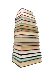 large stack of different books isolated on white background