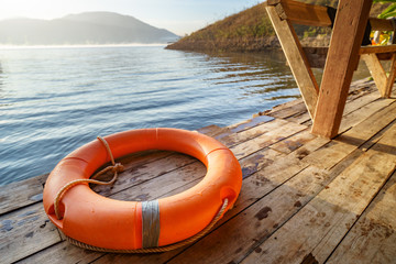 Orange lifebuoy,All Water rescue emergency equipment.