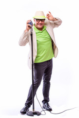 Male showman on white background