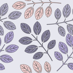 Seamless pattern with colorful leaves on light grey background