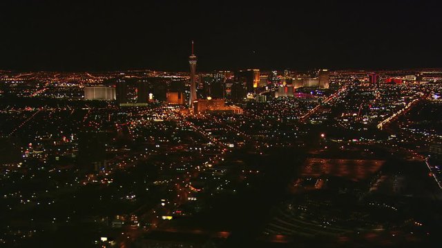Wide night flight past Las Vegas, looking south. Shot in 2008.