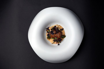 Fresh grilled beef steak with cream mushroom sauce 