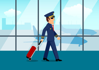Simple cartoon of a pilot with luggage