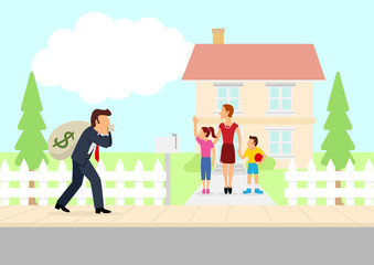 Man returning home with a bag of money