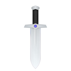 Cartoon sword with blue gem isolated on white, vector illustration