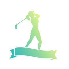 female golf player, silhouette of golfer swinging golf club, vector illustration