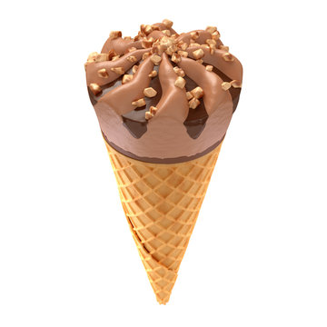 chocolate ice cream cone isolated