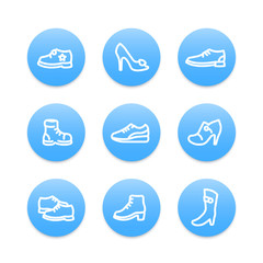 Shoes line icons, heels, boots, sports shoes, trainers, thick outline