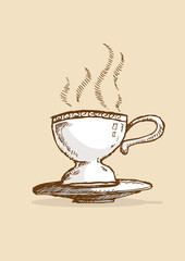 Cup of Hot Drink Doodle Artwork style. Editable Clip Art.
