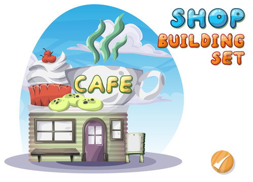 Cartoon vector cafe for game and animation, game design asset
