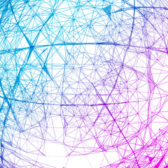 Abstract polygonal techno background. Futuristic style card. Business presentations. Lines, point, planes in 3d space. Cybernetic dots, creative banner.