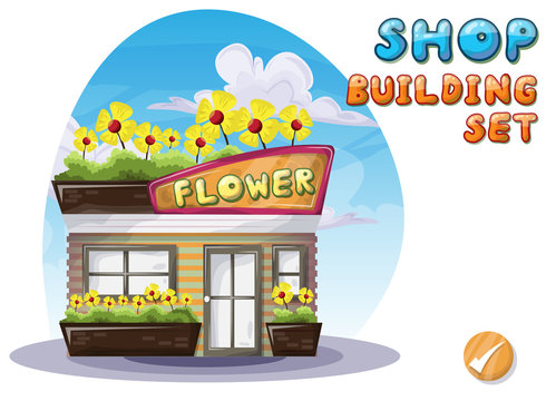 Cartoon vector flower shop for game and animation, game design asset