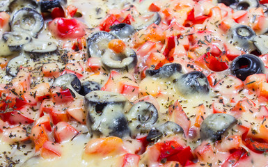 Obraz na płótnie Canvas Pizza background - closeup of pizza