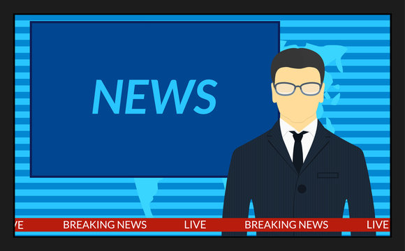 vector illustration.TV screen with the breaking news. Male news anchor