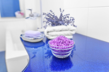 Sea salt and lavender in the bathroom.