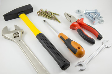 Tools for construction and repair on a white background