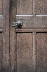 Vintage Brown Wooden Door With Old Door Knob
