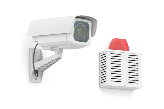 Security surveillance camera with outdoor alarm siren , 3D rende