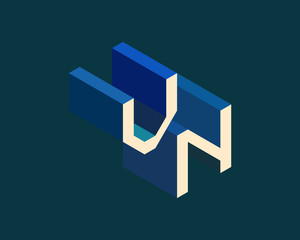 VN isometric 3D letter logo. three-dimensional stock vector alphabet font typography design.