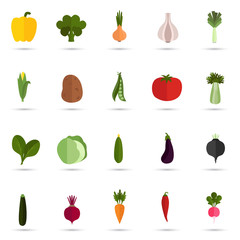 Set of twenty veegetables flat color icons